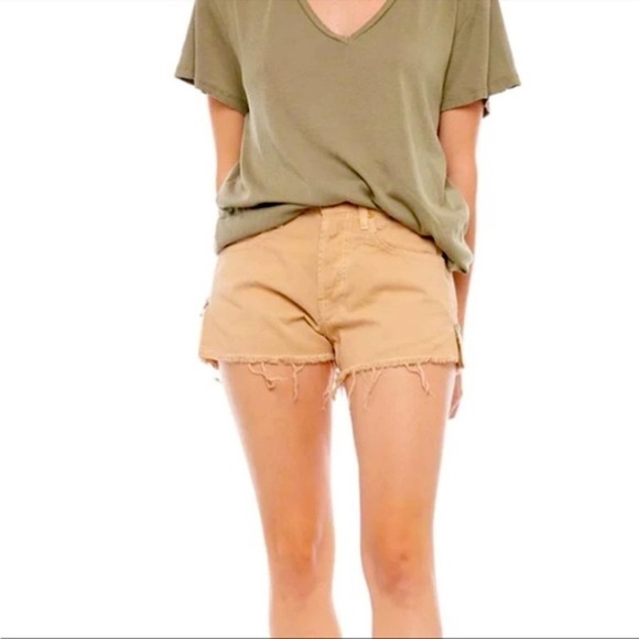 Free People NWT Sandrine Rose Tan Sand Cut-off shorts Gold Zippers mid-rise 24 - Picture 1 of 10